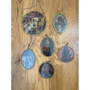 Vintage Religious Christmas Nativity Angel Art Print Glass Ornaments (6)